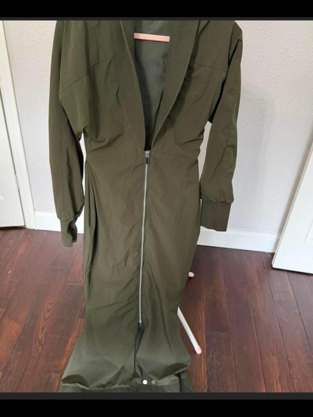AKIRA Olive Green Zip-Front Long Trench Coat